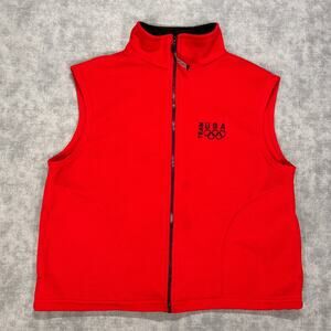 Vintage Team USA Olympic Rings Fleece Vest Made USA Red Full Zip Womens XL